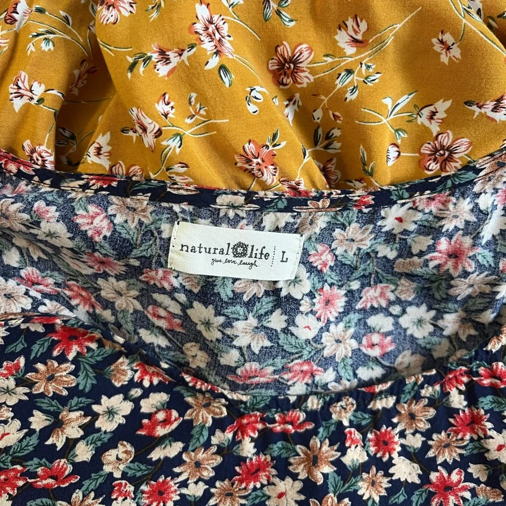 Natural Life Mixed Floral Print Tiered Colette Maxi Dress Blue Red Gold Large - Picture 9 of 11